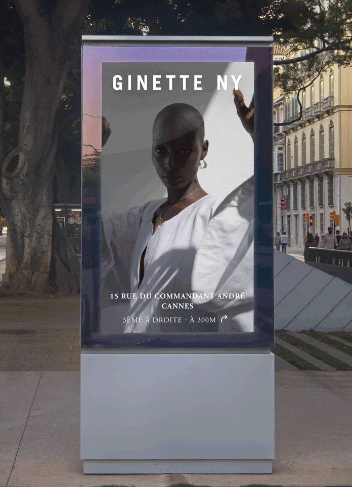 Panneau digital dans les rues de cannes diffusant le film de saison Ginette NY